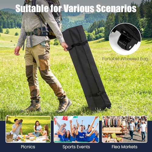 Tangkula 10 x10 Ft Pop Up Canopy with Center Lock, UPF 50+ One-Button Setup Outdoor Canopy Tent with Roller Bag, 4 Sand Bags, Heavy-Duty Steel Frame, 8 Stakes, 4 Ropes for Camping, Picnic - color: White