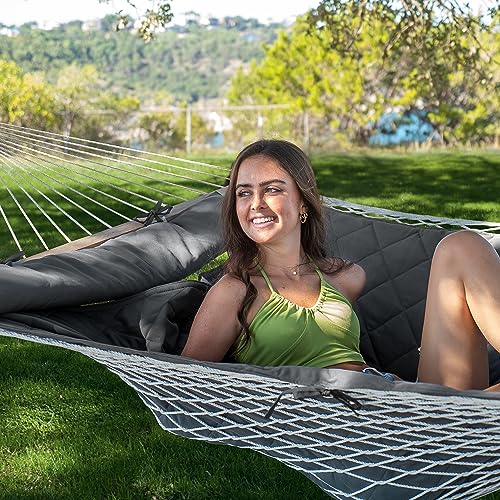 ANOW Outdoor Rope Hammock with Spreader Bars, Heavy Duty Hammock with Pad for Outdoors Indoors, 450 LBS Weight Capacity, Gray - color: Grey, size: Without Stand
