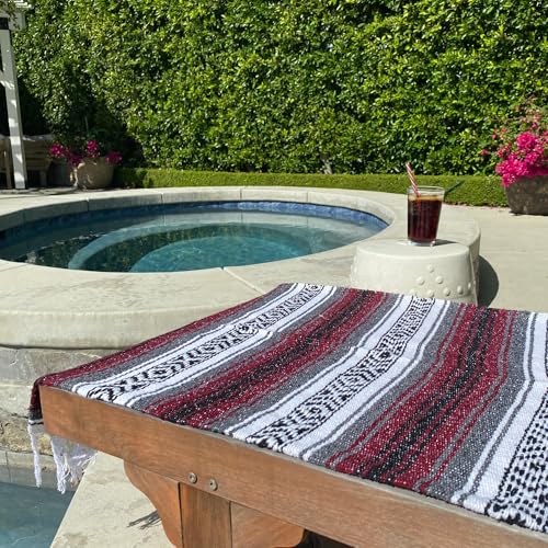 Del Mex Classic Mexican Blanket, Large Authentic Woven Falsa Throw (70"x50"), Artisan Southwest Décor for Beach, Yoga, Outdoors (Burgundy) - color: Burgundy