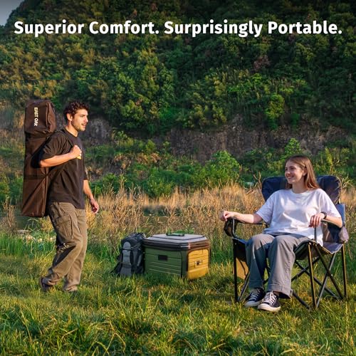 EAST OAK Oversized Camping Chair Heavy Duty Camping Chairs for Adults 500LBS Support, 600D Oxford, Cup Holder & Side Pocket Ideal for Camping, Beach, Sports Events, Backyard & Tailgating Gray - color: Grey, style: Camp Chair