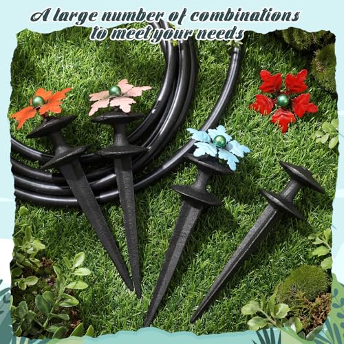 Zonon 4 Packs Hose Guide Spike Decorative Flower Cast Iron 11-inch Metal Heavy Duty Garden Hose Guide Stakes Heavy Duty Black Antique Tools for Garden Lawn Yard Farm Outside Plants Protection - style: Stylish