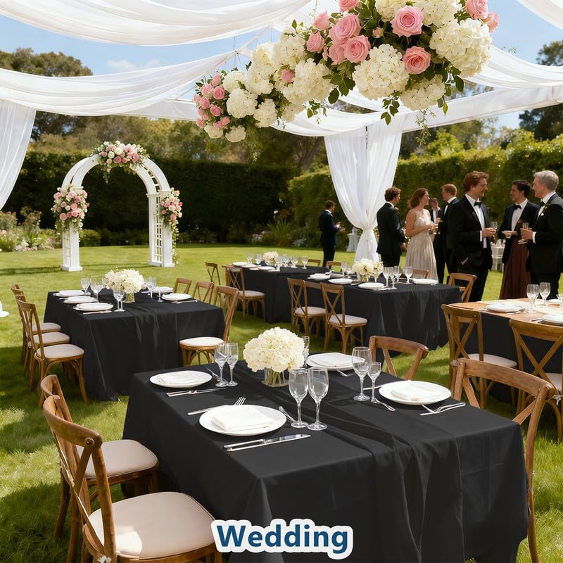 Rectangle Tablecloth Black Washable Decorative Polyester Table Cloth, Wipeable Table Cover for Dining/Wedding/Birthday/Party/Banquet Decor 60" x 84", 1 Pack - color: 7ft-black