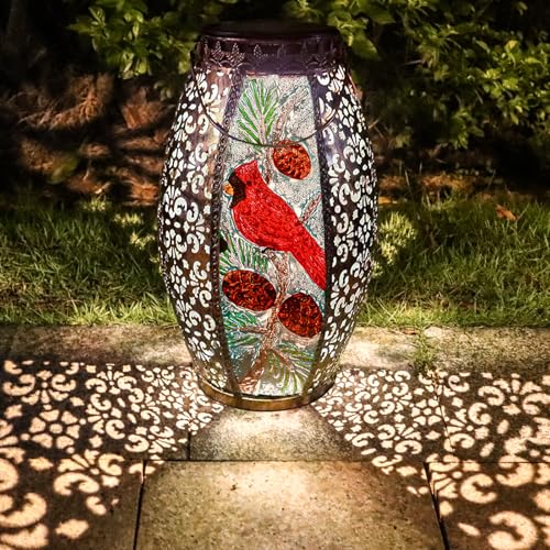 Mothers Day Gifts, Cardinal Solar Lantern Outdoor Waterproof,13" Large Metal Hanging Decorative Lantern,Cardinals Solar Lights for Outside Yard Lawn Patio Garden Decor,Cardinal Gifts for Women Mom - style: Cardinal