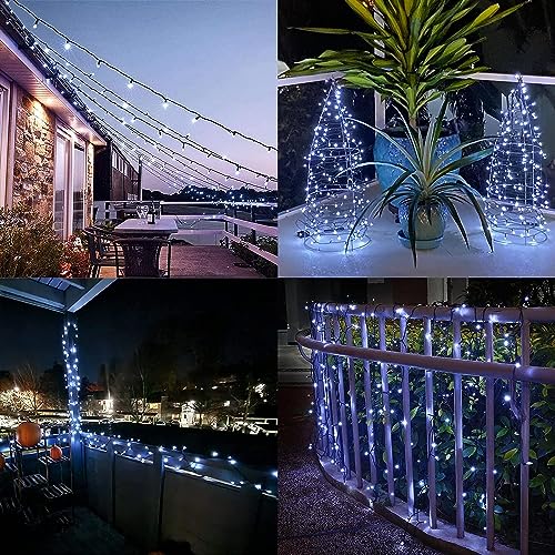 Solar String Lights 2 Pack, Outdoor Light Total 400 LED 144FT Solar Christmas Lights 8 Modes Oudoor Waterproof for Tree Patio Yard Garden Christmas Parties Decoration (White) - color: White, size: 144ft