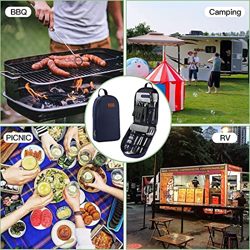Camping Cookware Storage Bag - Camping Cooking Utensils Set Bag Camping Tool Portable Storage Bag Suitable for Knife, Fork, Spoon, Chopping Board, Chef's Knife,Kitchenware Storage - color: Blue
