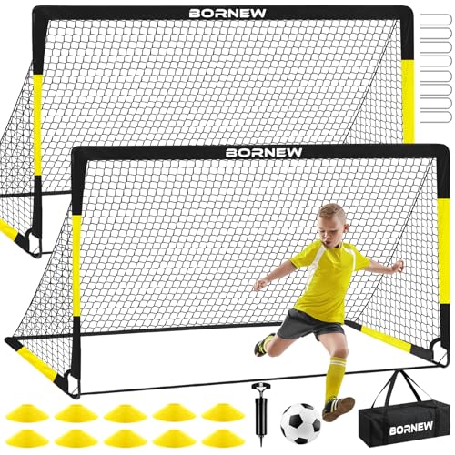Kids Soccer Goal for Backyard Set - 2 Set of 7X5 / 6X4 ft Toddler Soccer Nets Training Equipment, Soccer Ball, Pop Up Portable Soccer Set for Kids and Youth Games and Training Goals Ages 3-16 Gift - color: 1.Black Yellow
