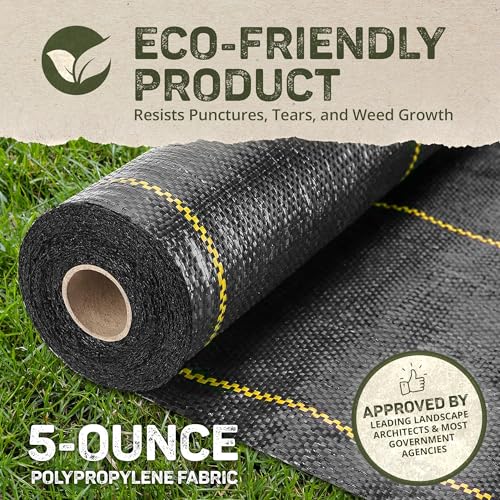 Dewitt 4-Pack Pro-5 Weed Barrier Fabric 5 oz, 5 x 250 Feet – Heavy-Duty Woven Landscape Ground Cover Mat for Raised Garden Bed, Greenhouse Gardening, Outdoor Landscaping, and Commercial Planting - size: 4 Pack, style: 5' x 250'