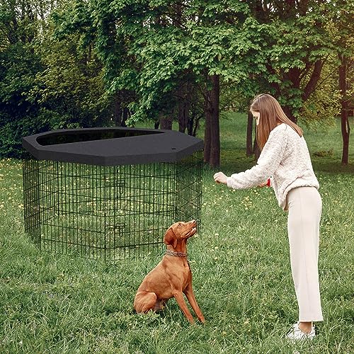 Peekaboo Pet Playpen Dog Fence Foldable Metal Dog Pen Wire Exercise Puppy Play Yard Pet Enclosure Indoor Outdoor 8 Panels 36 Inch with Bottom Pad/Top Cover(Black 36 top Cover) - style: Playpen + top cover