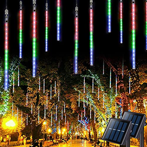 JMEXSUSS 2 Pack Solar Meteor Shower Lights, 16 Tube 288 LED Multicolor Meteor Christmas Lights, Solar Christmas Lights Outdoor Waterproof for Tree Christmas Decorations - color: Multicolor, size: 2*144LED