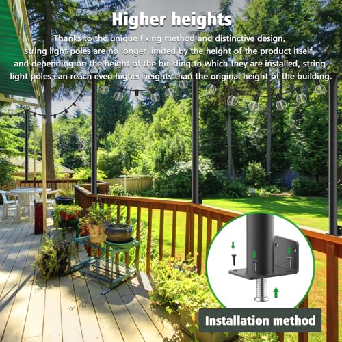 NUERPO 4 Pack String Light Poles,5Ft Metal Poles for Outdoor String Lights,Outdoor Light Poles with Post,Poles/Stand for Outside,Patio,Deck,Backyard,Garden Wedding,Party - size: 4 Pack 5ft String Light Pole