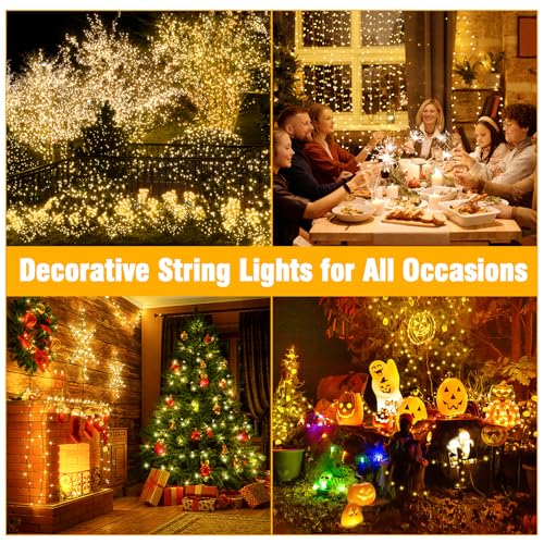 Nisocy 200 LED Christmas Connectable String Lights Outdoor Waterproof – Warm White Fairy Lights with Plug, Tree Lights for Patio, Garden, Bedroom, Wedding, Party, Decor (66FT) - style: 66FT, Warm White