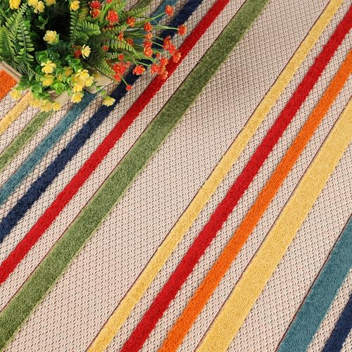 Superior Indoor/Outdoor Runner Rug Perfect for Patio, Bedroom, Kitchen, Laundry Room, Entryway, Office, Playroom, Carpet Cover, Modern Casual Stripe Geometric, Eastyn Collection, 2' 3" x 10', Cream - color: East - Cream, size: 2'3" x 10' (Rectangular)