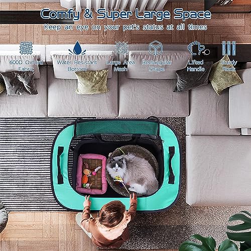 40x32x24 Inches Dog Playpen,Pet Playpen,Foldable Puppy Cat Playpen,Portable Exercise Kennel Tent Crate,Water-Resistant Breathable Shade Cover,Indoor Outdoor Travel Camping Use for Small Animals(L) - color: Green, style: Large(40"*32"*24")