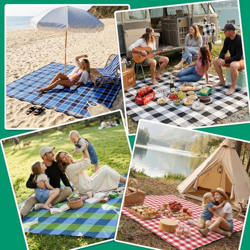 Waterproof Beach Blanket Picnic Outdoor Camping Mat Oversized Extra Large Foldable Sandproof Sand Free Resistant Big XL Giant Towel Hawaii Honeymoon Essentials Women Summer Must Have Vacation Gift - color: Plaid Beige