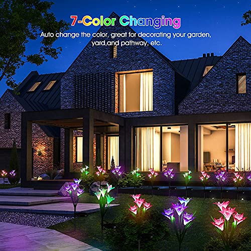 ostritec Solar Lights Outdoor Waterproof, 4 Pack Garden Decor Lights, 16 Multi-Color Changing Lily Solar Flowers for Yard Patio Pathway Decor, Gifts for Women Mom (4 Pack) - style: Multi-Color Lilies-4 Pack