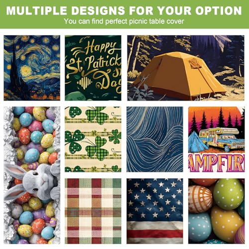 ANNA QUEEN Easter Garden 6FT Picnic Table Cover with Bench Covers Set of 3 with Drawstring Bag, Bunny Eggs Flowers 72"x30" Waterproof Picnic Tablecloth & Bench Covers for Outdoor Dining - color: #62