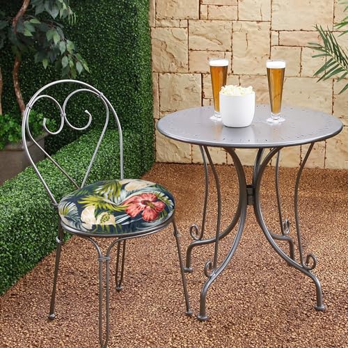 Magpie Fabrics Outdoor Round Bistro Seat Cushions with Ties, 15"x15"x4" Set of 2, Tufted Waterproof Barstool Chair Pads for Patio Home Garden Office, Midnight Floral - color: Amidnight Floral