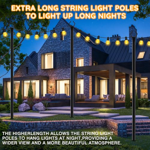 AHRLHR 10 Pack String Light Poles,Poles for Outdoor String lights10 Ft Metal Poles with Fork for Outdoor String Lights,Outdoor Light Poles with Fork,Patio,Deck,Backyard - size: 10 Pack-10FT