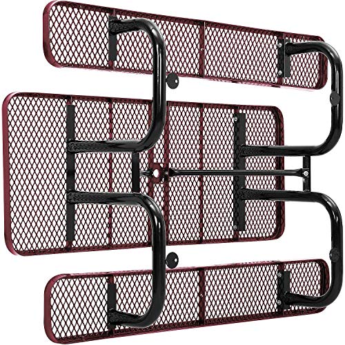 Global Industrial 6’L Rectangular Picnic Table, Expanded Metal, Red Thermoplastic Coating, Attached Benches, 1-1/2” Umbrella Pole Hole, Outdoor-Rated, 1000 lb Capacity, 72” x 30” Tabletop - color: Red