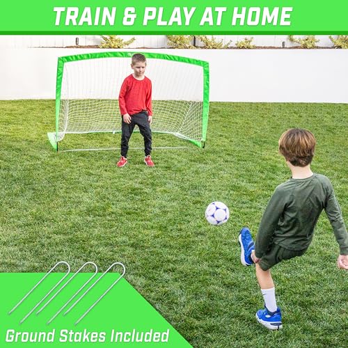 GoSports Portable Soccer Goals for Kids - 13 Color Options - Choose 4 x 3 ft or 6 x 4 ft - Team Tone Pop Up Nets for Backyard - color: Bright Green, style: 6 ft x 4 ft