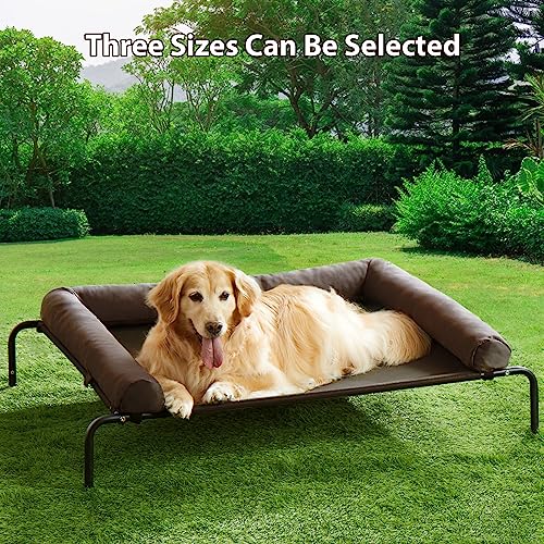 Cooling Elevated Dog Bed for Large Dogs – Waterproof Raised Dog Cot with Slope Headrest, Breathable Teslin Mesh, Durable & Portable Pet Bed for Indoor and Outdoor Use, Brown - color: Brown, size: 48.0"L x 35.0"W x 8.0"Th