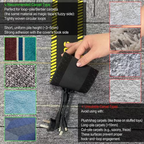 Carpet Cord Cover Cable Grip Floor Cover Cable Protector Management,Safety Warning Tape, Striped Floor Marking Tape, Adhesive Cable Protector Cover(Black) - color: Black