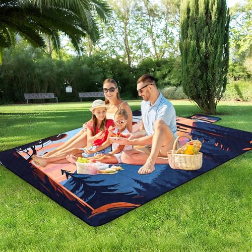 Large Picnic Blanket 79"X60" Outdoor Picnic Mat Foldable Waterproof Sand Proof Beach Blanket Compact Portable Cozy Rug for Picnics Beach Camping Lawn Grass Hiking Concerts Tent Indoor Play Mat, Sunset - color: Sunset & Mountain