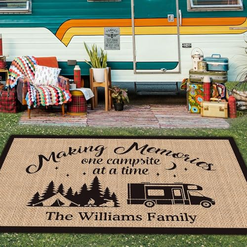 Custom Camping Rug Making Memories RV Trailer Campsite Decor One Campsite at a Time Floor Mat for Outdoors, Patio, Backyard, Picnic, Beach, Camping, 30 x 55 Inch (19 RV Optional) - color: Making Memories, size: 2'6" x 4'7" (Rectangular)
