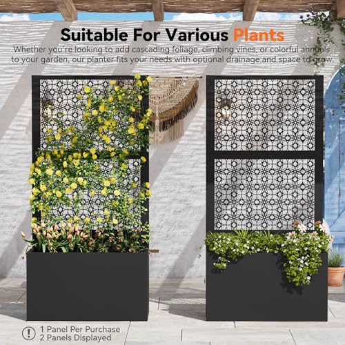 Modern Shade Metal Planter Box with Trellis Privacy Screen, 6x3 FT Large Raised Garden Bed, Multi-Functional Privacy Screen Outdoor with Drainage Holes for Climbing Plants, Petal Weave - size: 1 PC (Petal Weave) with Planter Box