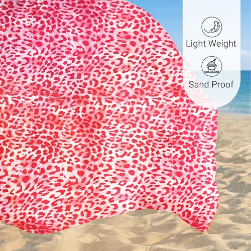 Sunlit Large Cheetah Beach Blanket Waterproof Sand Proof, 81" x106" Sand Free Beach Mat with Corner Pockets and Storage Bag, for Travel Beach Camping Outdoor Festival, Hot Pink Leopard - color: Hot Pink