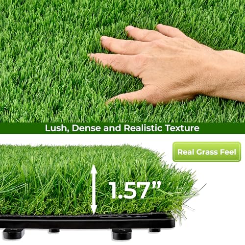 Sorbus 24Sq. Ft. Artificial Grass Tiles – Interlocking 24"x24" Fake Grass Mats for Balcony, Patio, Deck Flooring, Pets & Dog Pee Pad – Self-Draining Turf Squares with 8-Buckle System for Outdoor Decor - size: 6 Pack