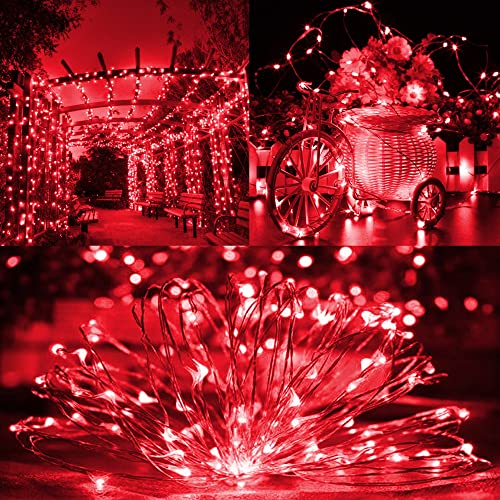 TW SHINE Red Solar String Lights Outdoor, Total 80 FT 240 LED Solar Powered Waterproof Fairy Lights 8 Modes Copper Wire Lights for Christmas Party Tree Wedding Yard Decorations, 2 Pack - color: Red, size: 2 Pack