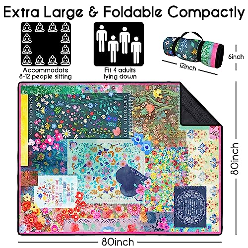 Picnic Blankets Waterproof Foldable Extra Large, 80"x 80" Outdoor Beach Blanket Waterproof Sandproof, 3-Layer Lightweight Handy Mat Tote Picnic Camping Rugs for Outside Your Rv - color: Flower1, size: 6'8" x 6'8" (Rectangular)