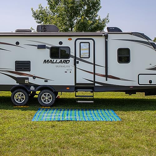 Camco Camper/RV Handy Mat - Features Convenient Pockets & Built-in Handles for Carrying - Measures 72” x 108” & Folds to 14.5” x 18” for RV Storage and Organization - Easy to Clean Material (42814) - color: Blue/Green, size: 6' x 9' (Rectangular)
