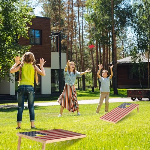 Solid Wood Cornhole Board Set, 4x2ft Regulation Cornhole Game Set with 8 Bean Bags and 2 Cornhole Boards, Premium Corn Hole Game for Adults and Family - style: 4*2 American Flag