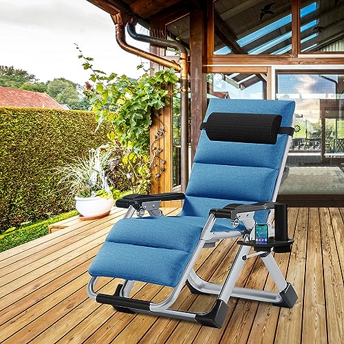 ABORON Zero Gravity Chair,Premium Outdoor Lawn Folding Lounge Chairs,Sturdy Adjustable Reclining Patio Chairs with Removable Cushion,Headrest & Tray - color: Sliver & Sky Blue