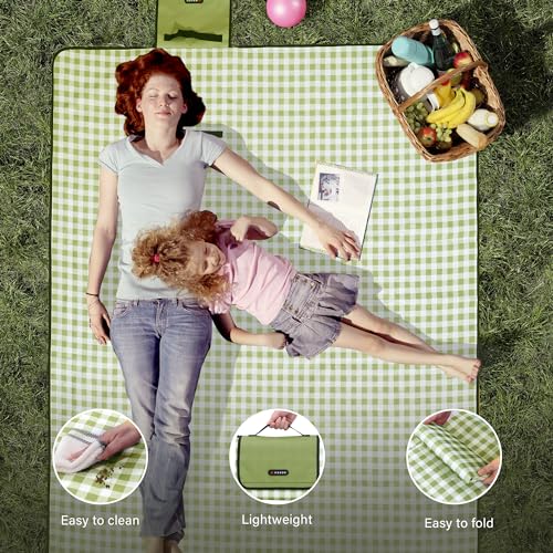 HX&OD Picnic Blanket Outdoor Extra Large Picnic Mat 80"X60" Camping Blanket Beach Blanket Foldable Waterproof Sand Mat Hiking Travel Family Concerts(Green) - color: Green, size: 80”x 60”