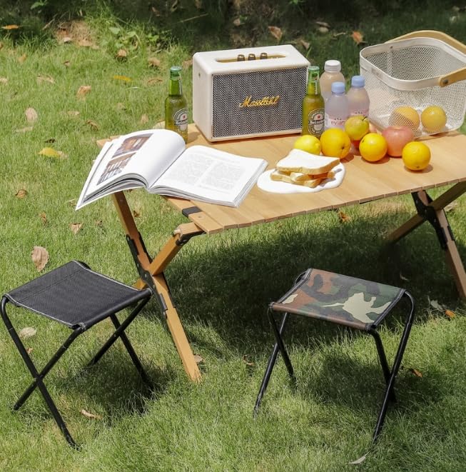 Portable Folding Camping Stool, Lightweight Aluminum Frame, Black Oxford Fabric, 10.2 x 10.2 x 11 inches