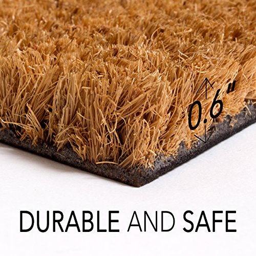 PLUS Haven Coco Coir Home Entrance Door Mat – 17.5" x 30" Come in Cozy Up Welcome Mat – Heavy-Duty Natural Fiber Doormat for Indoor & Outdoor Use - color: Coco