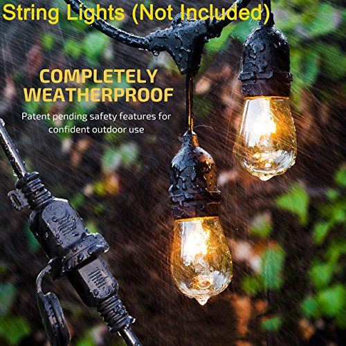 SUNYE Max Power 200W Waterproof Outdoor String Lights Wireless Remote Control, 150Feet Range, Memory, Stepless Dimming, IP68 Waterproof. UL 3 Prong Remote Control Dimmer