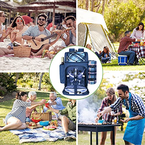 Hap Tim Picnic Basket Backpack for 2 Person with 2 Insulated Cooler Compartment, Wine Holder, Fleece Blanket, Cutlery Set, Gifts Ideals for Wedding, Housewarming, White Elephant, Bridal Showers - color: Blue, size: 2 Person
