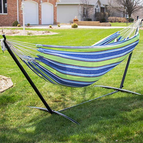 Backyard Expressions - 914920 - Ocean Floor Pattern - Portable Double 2 Person Outdoor Hammock with Stand - Green and Blue - 9 x 3 Foot Hammock - color: Ocean Floor