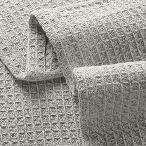 GLAMBURG 100% Cotton Thermal Twin Blanket, Breathable Soft Waffle Blanket, All Season Light Grey - color: Light Grey, size: Twin (60"x90")