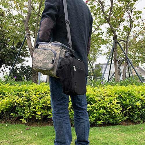 FlowFly Insulated Reusable Lunch Bag Adult Large Lunch Box for Women and Men with Adjustable Shoulder Strap,Front Zipper Pocket and Dual Large Mesh Side Pockets,DigitalCamo - color: DigitalCamo