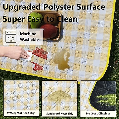 Picnic Blankets Machine Washable, 79''x79'' Extra Large Waterproof Foldable Compact Beach Blankets, Oversized XL Outdoor Mat for Spring Summer Camping, Park, Travel - color: Yellow and White