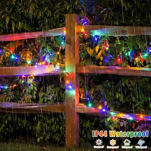 QITONG 4 Pack Solar Fairy Lights, Each 33ft 100 LED Multicolor Christmas String Light Outdoor Waterproof, 8 Modes Silver Wire Twinkle Mini Lights - color: Multicolor, size: 4Pack*100LED