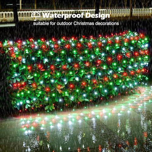 BlcTec Outdoor Christmas Lights 200 LED 8.4ft x 5.2ft Christmas Net Lights with 8 Modes, UL Certified, Timer, Connectable, Waterproof for Trees, Bushes, Yard Outdoor Decorations, Red White Green - color: Red White Green, size: 200LED