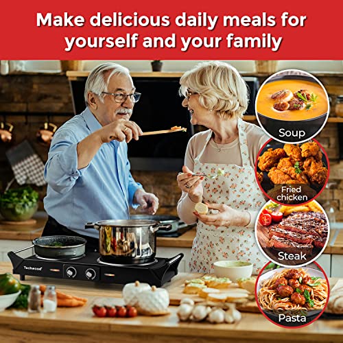 Hot Plate, Techwood 1800W Double Infrared Ceramic Electric Stove for Cooking, Dual Control Cooktop Burners, Portable Anti-scald Handles Suitable for RV/Home/Camp, Compatible for All Cookwares - color: Black, size: Infrared Ceramic Double Burner