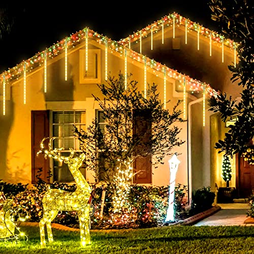JMEXSUSS 2 Pack Solar Meteor Shower Lights, 16 Tube 288 LED Warm White Meteor Christmas Lights, Solar Powered Waterproof for Outdoor Tree Decorations - color: Warm White, size: 2*144LED
