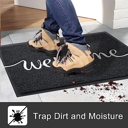 KILOCOCO Welcome Mat, Door Mat Outdoor Doormat Non-Slip Front Door Mats for Entrance, Easy Clean Indoor Floor Mats for Garage, Yard, Patio, High Traffic Areas Outside Rug for Home 18"x30" Black - color: Welcome, size: 1'6" x 2'6" (Rectangular)